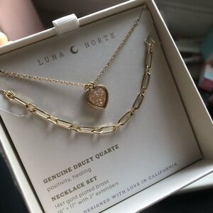 Luna Norte Gold Druzy Heart Necklace Set